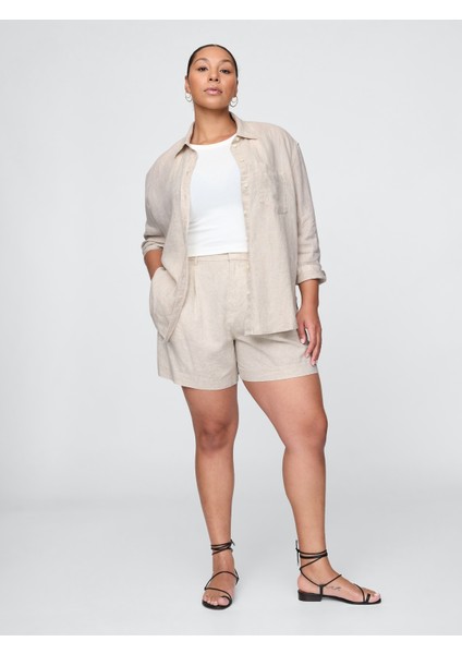 Kadın Bej 365 High Rise Keten Karışımlı Şort fırsatları