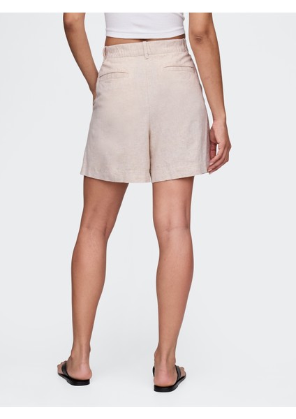 Kadın Bej 365 High Rise Keten Karışımlı Şort indirimleri
