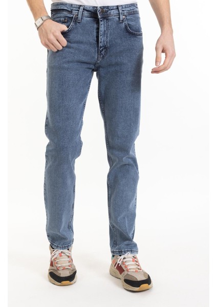 Erkek Denim Regular Fit Rahat Kalp Normal Bel Düz Paça Likralı Kot Pantolon 95505 Açık Mavi