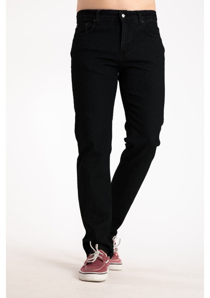 Erkek Denim Regular Fit Rahat Kalp Normal Bel Düz Paça Dört Mevsim Likralı Kot Pantolon 95505-Siyah