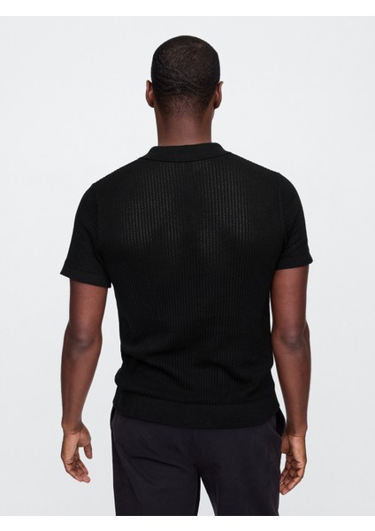Erkek Siyah Polo Yaka Ribana T-Shirt fırsatları