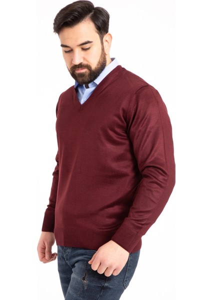 Erkek Ince Yün Triko Örgü Regular Baba V Yaka Kazak 5130 modelleri