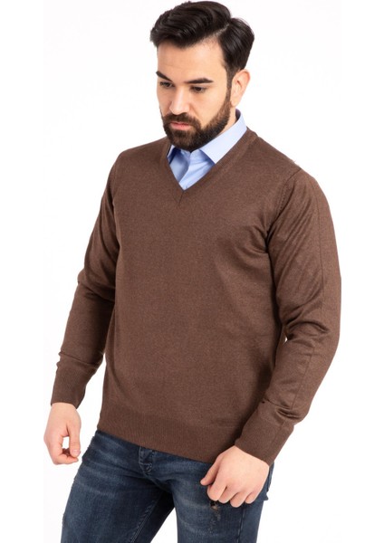 Erkek Ince Yün Triko Örgü Regular Baba V Yaka Kazak 5130 fiyatları