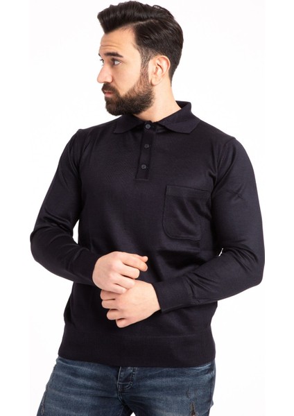 Erkek Ince Yün Triko Örgü Regular Kalıp Polo Yaka Baba Kazak Bluz 5015 modelleri