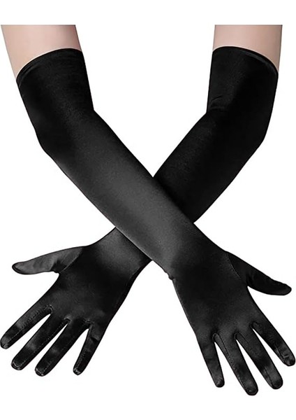 Uzun Boy Ekstra Parlak Saten Eldiven Siyah Renk (4767) - MBN7597-8765