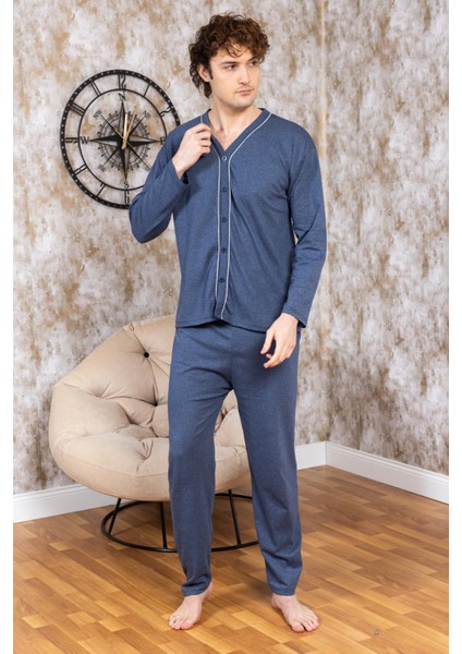 Erkek Boydan Düğmeli Pamuk Pijama Takımı 16511