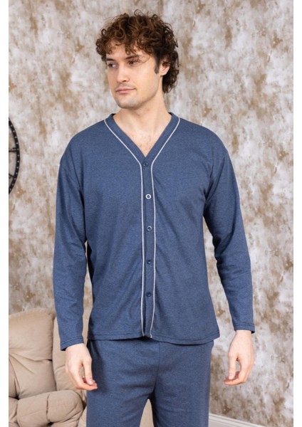 Erkek Boydan Düğmeli Pamuk Pijama Takımı 16511 modelleri