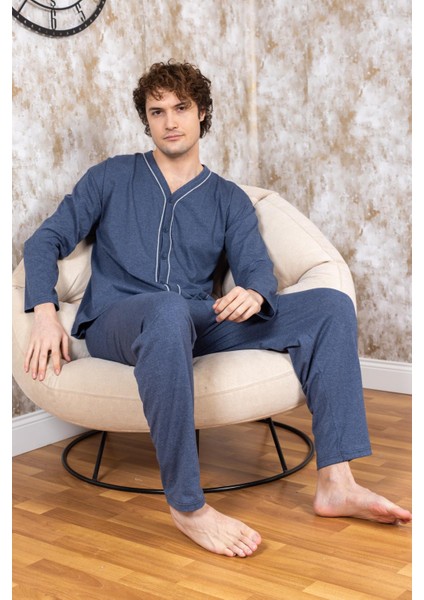 Erkek Boydan Düğmeli Pamuk Pijama Takımı 16511 indirimleri