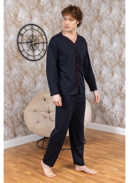 Erkek Boydan Düğmeli Yüksel Kalite Pamuk Pijama Takımı 16511