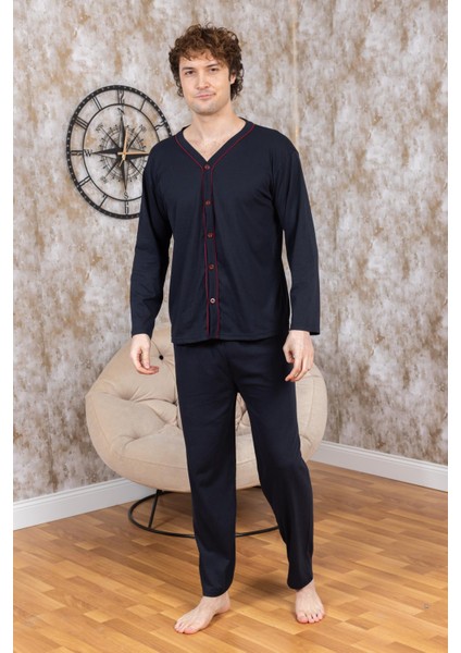 Erkek Boydan Düğmeli Yüksel Kalite Pamuk Pijama Takımı 16511 fiyatları