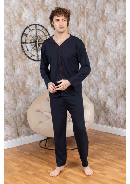 Erkek Boydan Düğmeli Yüksel Kalite Pamuk Pijama Takımı 16511 modelleri