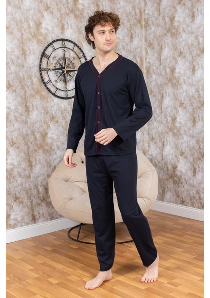 Erkek Boydan Düğmeli Yüksel Kalite Pamuk Pijama Takımı 16511 fırsatları