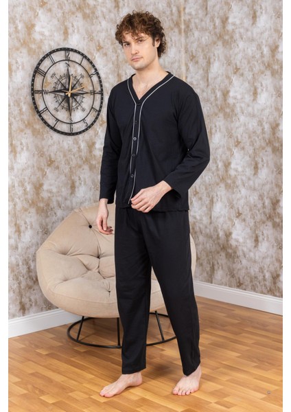 Erkek Boydan Düğmeli Yüksel Kalite Pamuk Pijama Takımı 16511