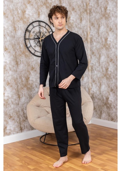 Erkek Boydan Düğmeli Yüksel Kalite Pamuk Pijama Takımı 16511