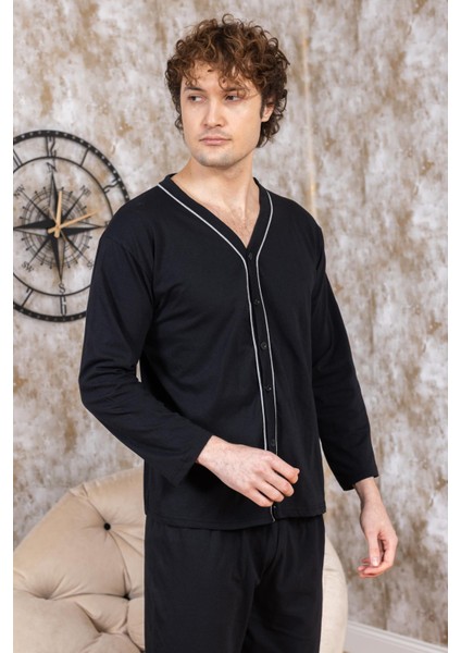 Erkek Boydan Düğmeli Yüksel Kalite Pamuk Pijama Takımı 16511 modelleri