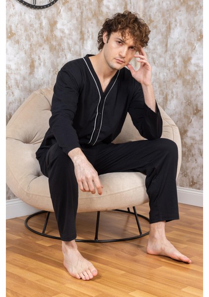 Erkek Boydan Düğmeli Yüksel Kalite Pamuk Pijama Takımı 16511 indirimleri