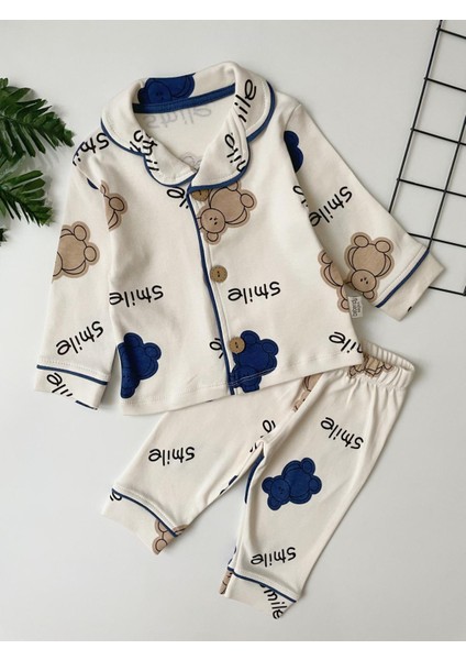 Ayıcıklı Unisex %100 Pamuk Bebek Pijama Takımı