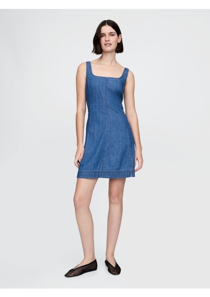 Kadın Lacivert Denim Mini Elbise