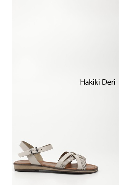 Kadın Bej Parmak Arası Hakiki Deri Sandalet