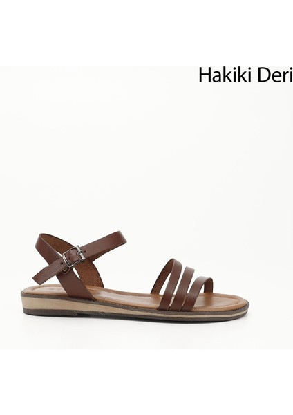 Kadın Kahve Hakiki Deri Sandalet