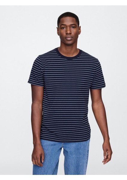 Erkek Lacivert Relaxed Bisiklet Yaka T-Shirt