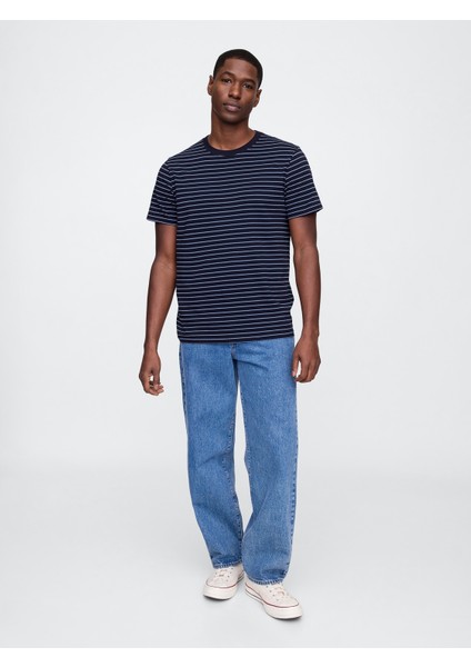 Erkek Lacivert Relaxed Bisiklet Yaka T-Shirt fırsatları