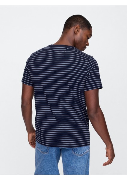 Erkek Lacivert Relaxed Bisiklet Yaka T-Shirt indirimleri