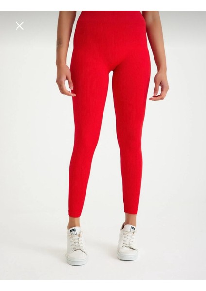 Kadın Yüksek Bel Düz Fitilli Toparlayıcı Tayt – Günlük Kullanım