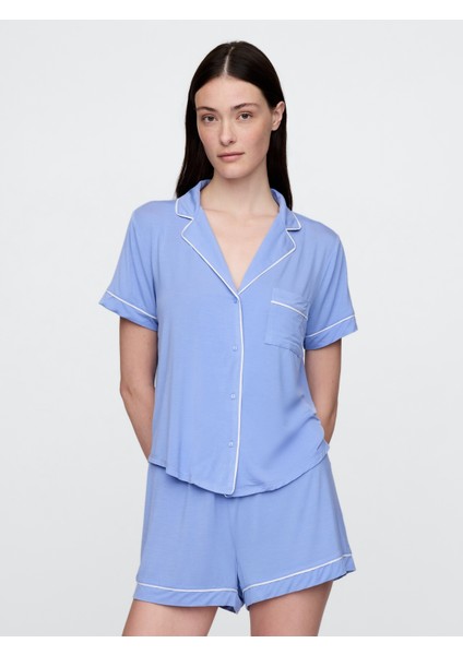 Kadın Mavi Modal Pijama Üstü