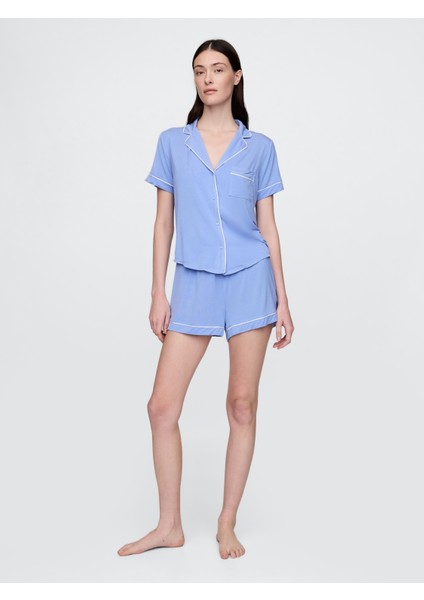 Kadın Mavi Modal Pijama Üstü