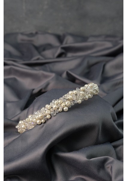 Yogun İncili Kristal Boncuklu Gelin Tacı fiyatları