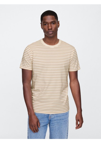 Erkek Bej Relaxed Bisiklet Yaka T-Shirt