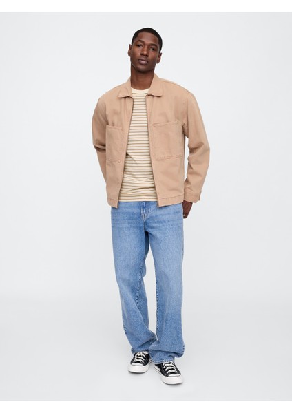 Erkek Bej Relaxed Bisiklet Yaka T-Shirt fırsatları