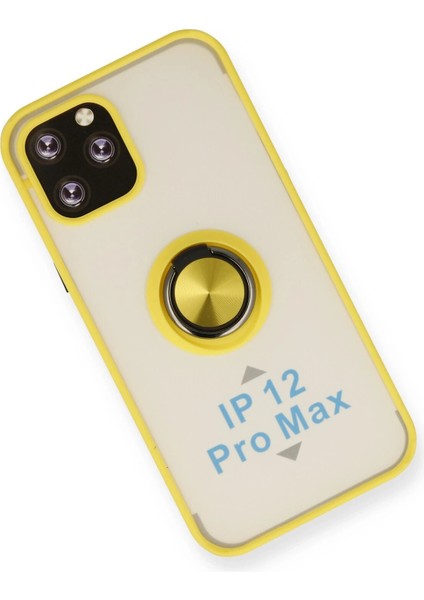 Apple iPhone 12 Pro Max Kılıf Montreal Yüzüklü Silikon Kapak - Sarı Gnzrz