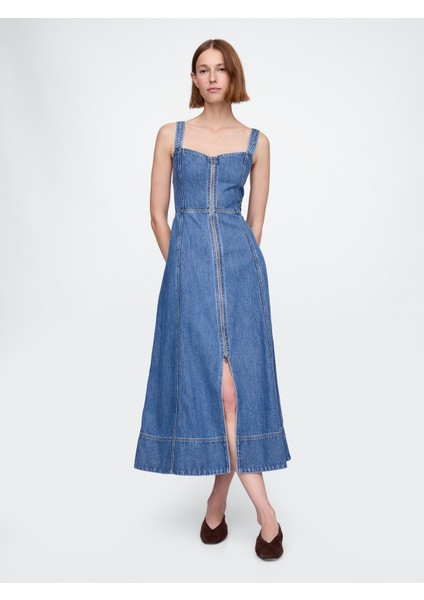 Kadın Mavi Ultrasoft Denim Maxi Elbise