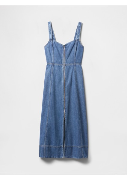 Kadın Mavi Ultrasoft Denim Maxi Elbise