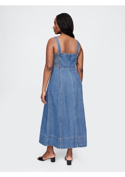 Kadın Mavi Ultrasoft Denim Maxi Elbise