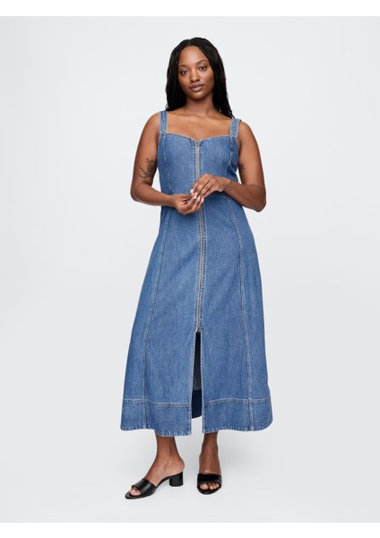 Kadın Mavi Ultrasoft Denim Maxi Elbise