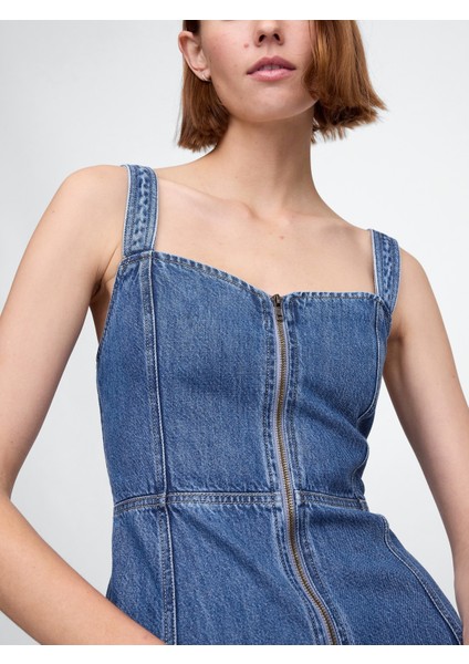 Kadın Mavi Ultrasoft Denim Maxi Elbise