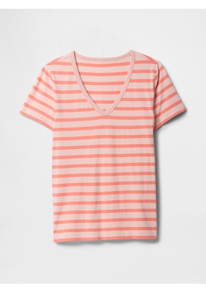 Kadın Pembe V Yaka T-Shirt