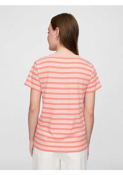 Kadın Pembe V Yaka T-Shirt