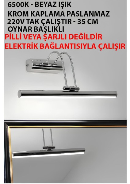 35 cm Krom Kaplama Beyaz Işık Kuğu Ayna Banyo Tablo Duvar Apliği (Elektrikle Çalışır)