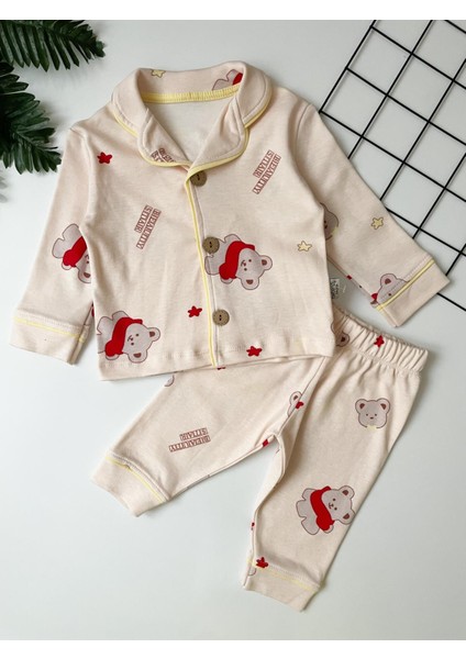 Ayıcık Desenli Unisex %100 Pamuk Bebek Pijama Takımı