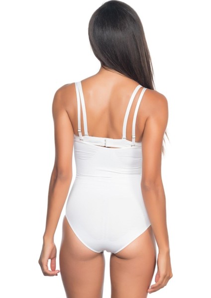 Miraxx Beyaz Mı Emay 2073 Göğüsü Açık Desenli Body Korse