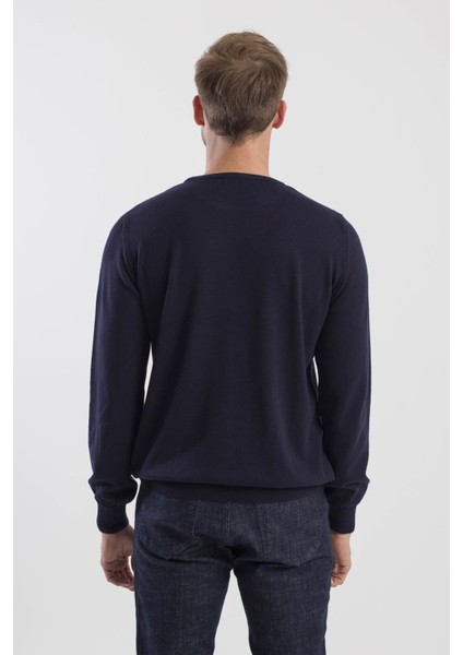 Lacivert Slim Fit Bisiklet Yaka Triko