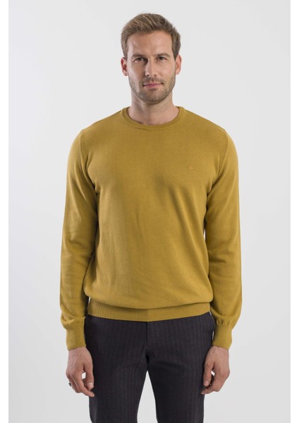 Hardal Slim Fit Bisiklet Yaka Erkek Triko