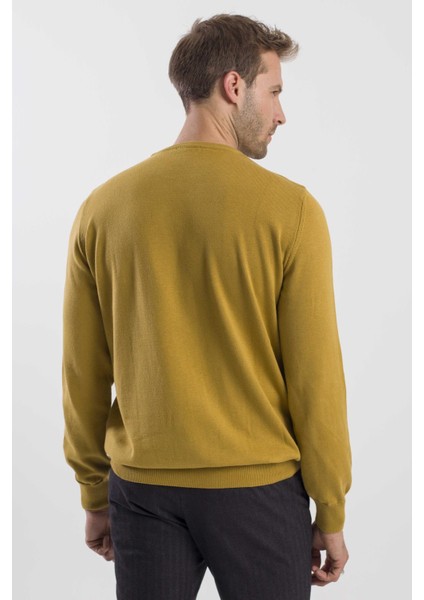 Hardal Slim Fit Bisiklet Yaka Erkek Triko fırsatları