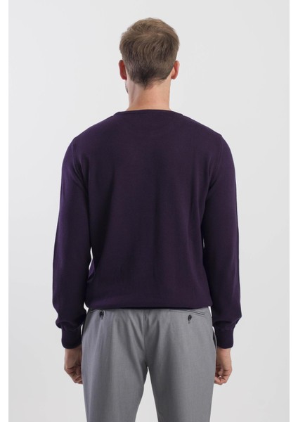 Mor Slim Fit Bisiklet Yaka Erkek Triko fırsatları