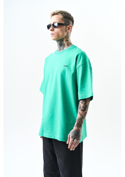 Erkek Respire Yazı Detaylı Oversize T-Shirt Yeşil fiyatları