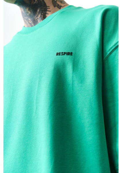 Erkek Respire Yazı Detaylı Oversize T-Shirt Yeşil fırsatları